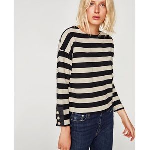 ZARA Black White Striped Top Size M